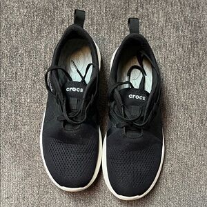 CROCS Men's Black Athletic Shoes with White Soles Size 9